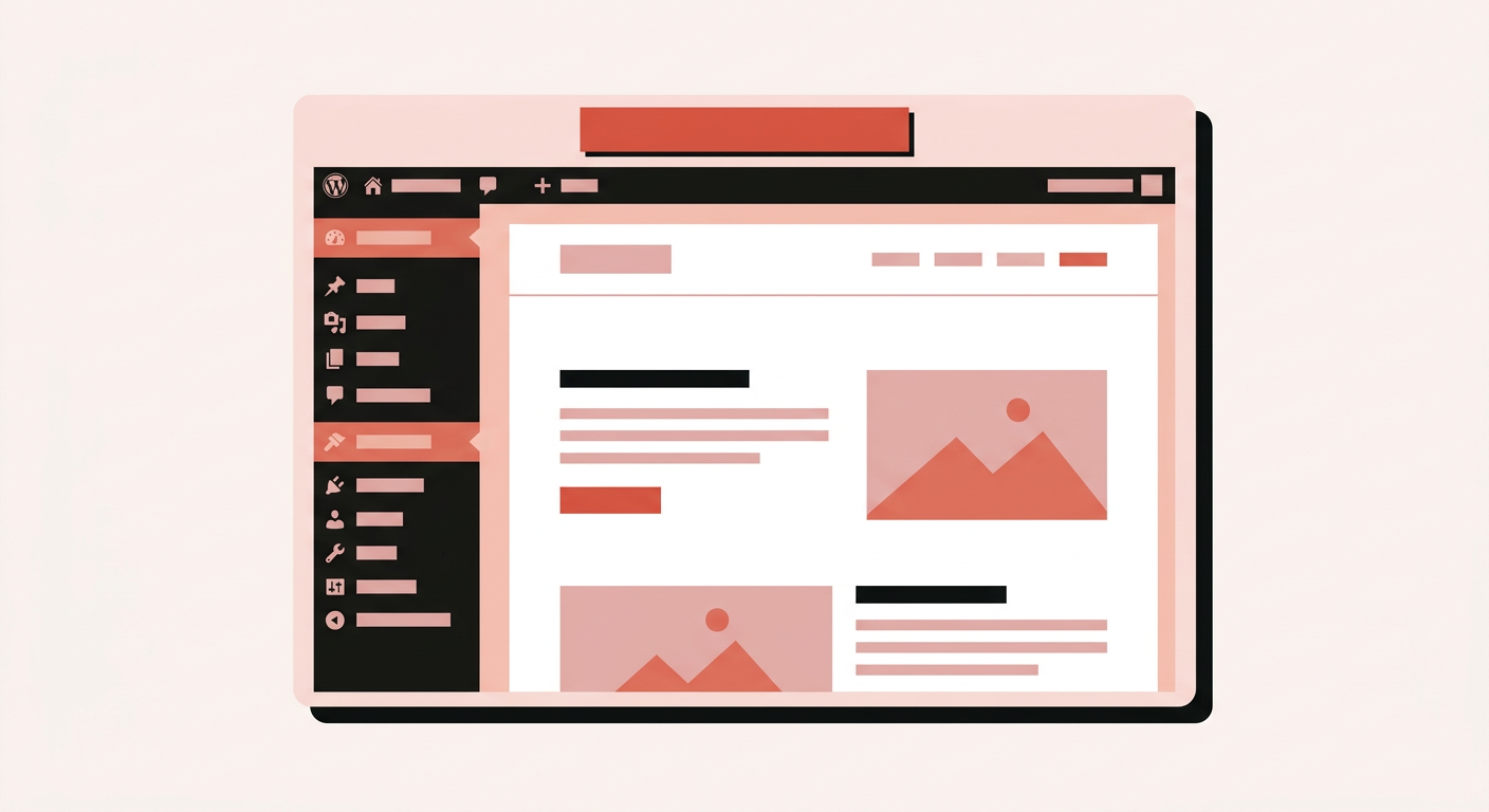 Flat vector illustration of a beginner launching a simple WordPress site in a browser