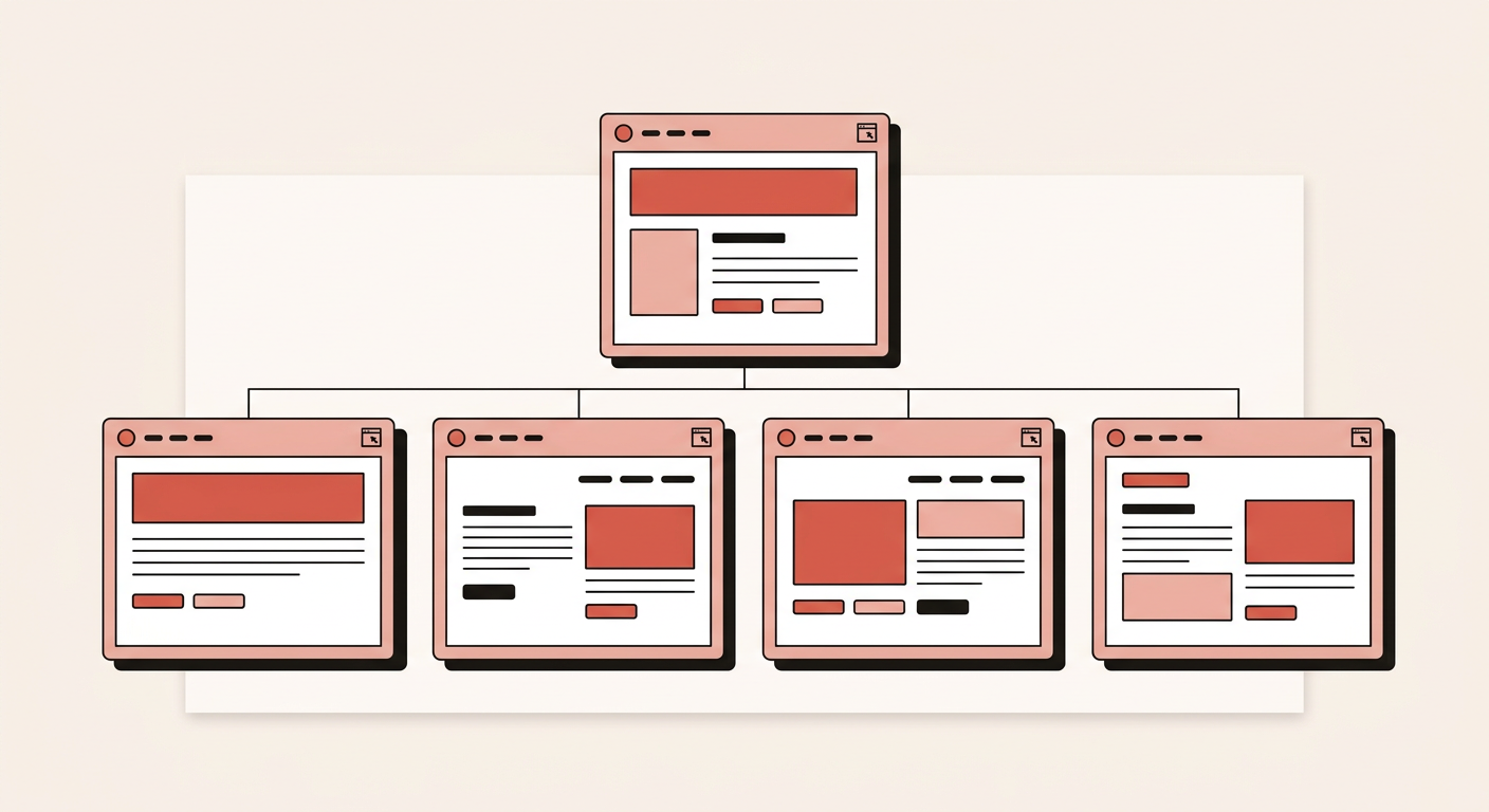 Flat vector illustration of a simple portfolio site as overlapping page cards