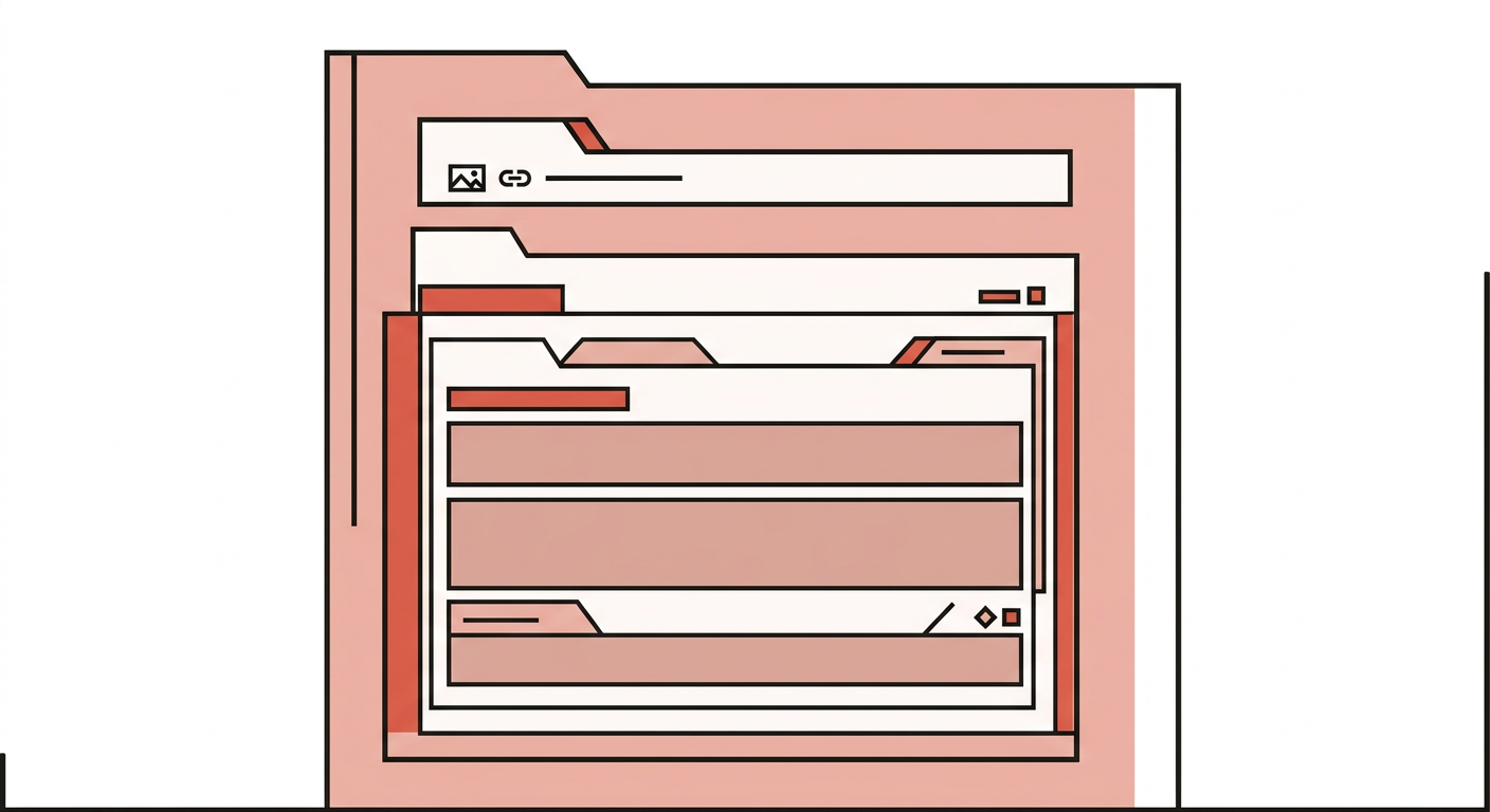 Flat vector illustration of nested boxes representing HTML tags wrapping a webpage