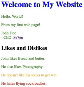 Screenshot of a page where inline styles overwrite embedded CSS on two paragraphs