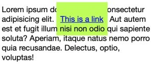 The same paragraph with padding and a background on the link, overlapping nearby text
