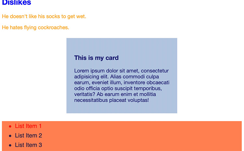 Screenshot of a styled card showing margin, padding, and width
